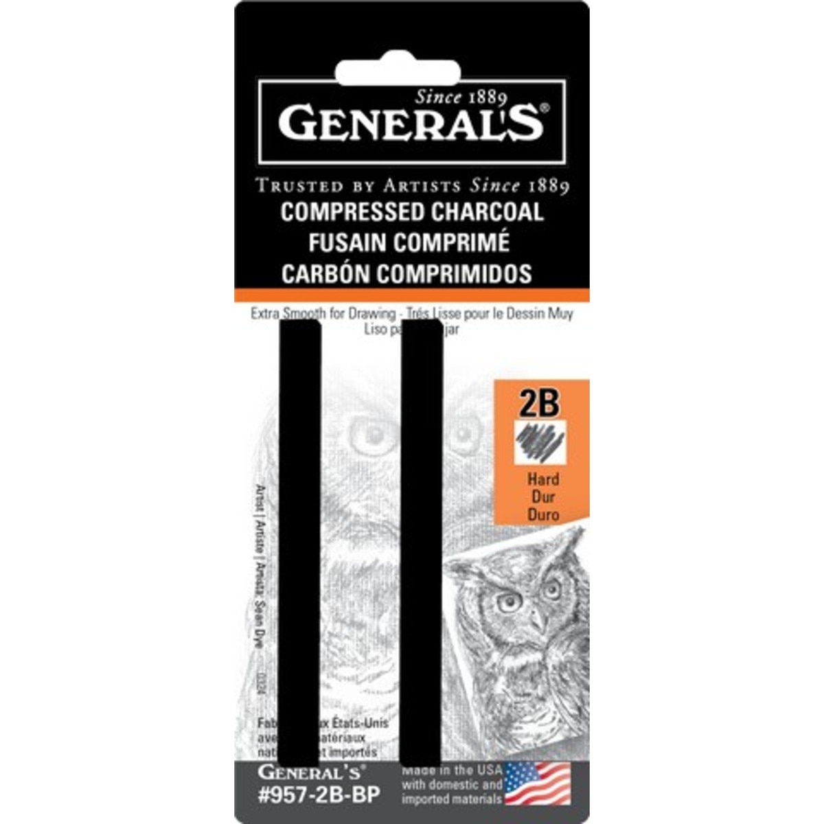 General's Compressed Charcoal 2B 2 Sticks